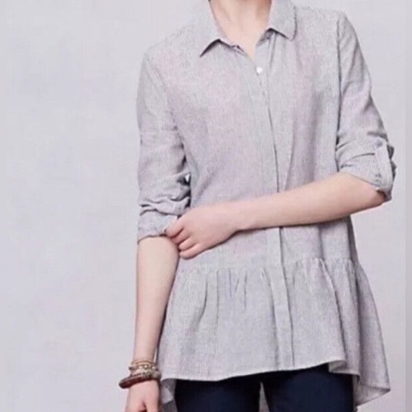 Sunday in Brooklyn Anthropologie Chambray Peplum Button Down Top Medium Gray - Picture 2 of 12